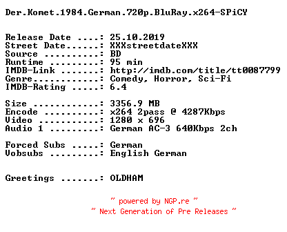 NFO for the release Der.Komet.1984.German.720p.BluRay.x264-SPiCY by SPiCY