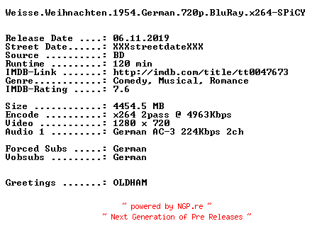 NFO for the release Weisse.Weihnachten.1954.German.720p.BluRay.x264-SPiCY by SPiCY