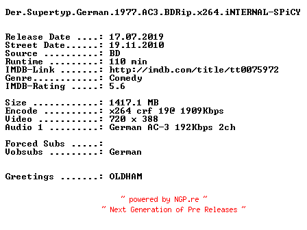 NFO for the release Der.Supertyp.German.1977.AC3.BDRip.x264.iNTERNAL-SPiCY by SPiCY