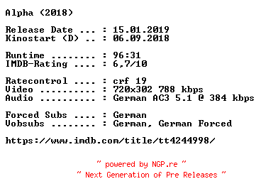 NFO for the release Alpha.German.2018.AC3.BDRip.x264-COiNCiDENCE by COiNCiDENCE