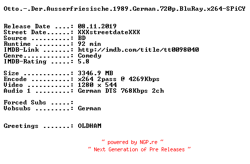 NFO for the release Otto.-.Der.Ausserfriesische.1989.German.720p.BluRay.x264-SPiCY by SPiCY