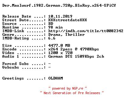 NFO for the release Der.Maulwurf.1982.German.720p.BluRay.x264-SPiCY by SPiCY
