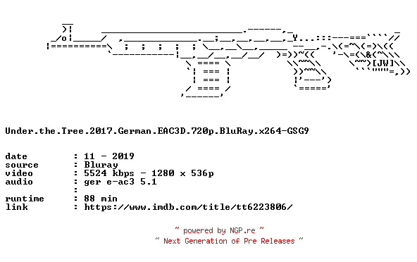 NFO for the release Under.the.Tree.2017.German.EAC3D.720p.BluRay.x264-GSG9 by GSG9
