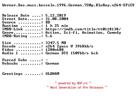 NFO for the release Werner.Das.muss.kesseln.1996.German.720p.BluRay.x264-SPiCY by SPiCY