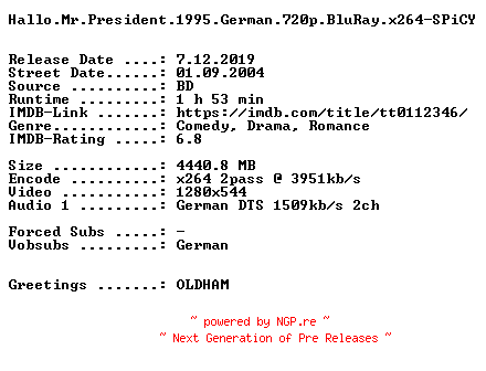 NFO for the release Hallo.Mr.President.1995.German.720p.BluRay.x264-SPiCY by SPiCY