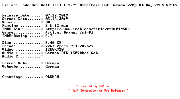 NFO for the release Bis.ans.Ende.der.Welt.Teil.1.1991.Directors.Cut.German.720p.BluRay.x264-SPiCY by SPiCY