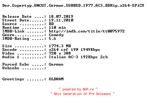 NFO for the release Der.Supertyp.UNCUT.German.SUBBED.1977.AC3.BDRip.x264-SPiCY by SPiCY