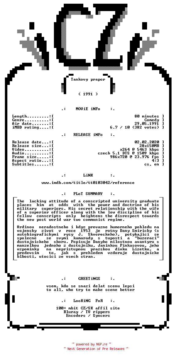 NFO for the release Tankovy.prapor.1991.720p.BluRay.x264-iCZi by iCZi