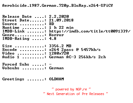 NFO for the release Aerobicide.1987.German.720p.BluRay.x264-SPiCY by SPiCY