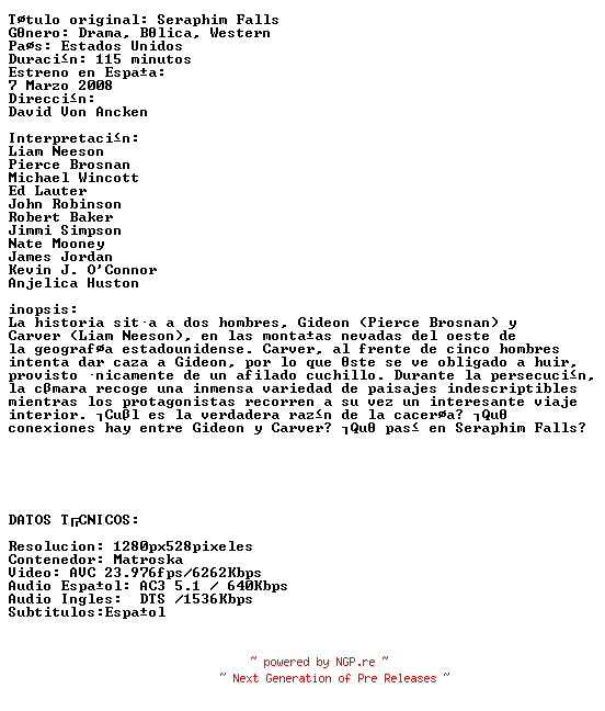 NFO for the release Enfrentados.HD.720p.BluRay.x264.AC3.2008.DUAL-ERyX by ERyX