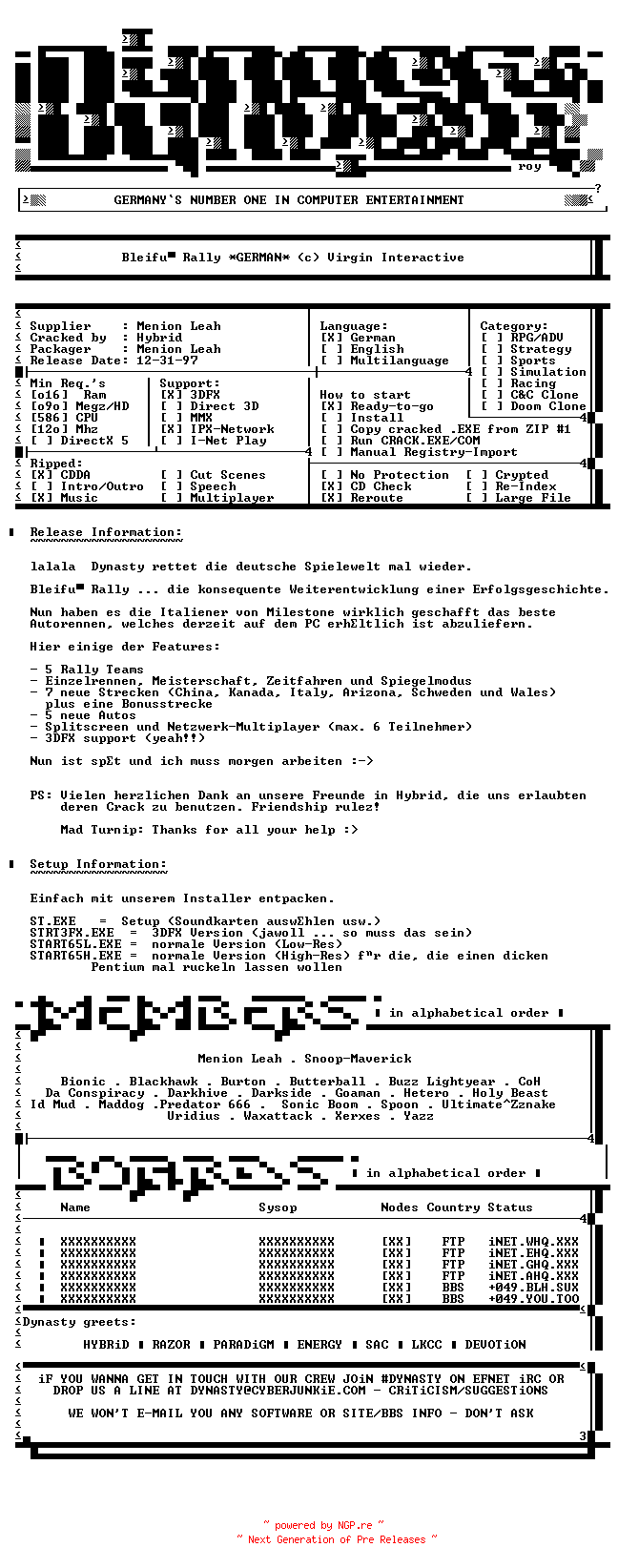 NFO for the release Bleifuss.Rally.German-DYNASTY by DYNASTY