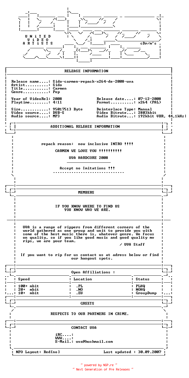 NFO for the release Sido-carmen-repack-x264-de-2008-uva by uva
