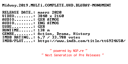 NFO for the release Midway.2019.MULTi.COMPLETE.UHD.BLURAY-MONUMENT by MONUMENT