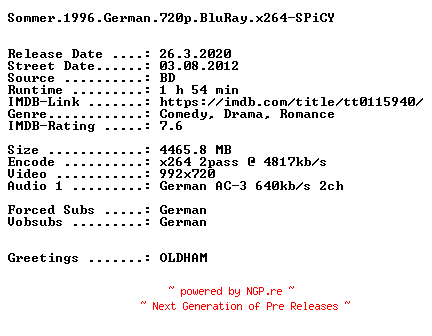 NFO for the release Sommer.1996.German.720p.BluRay.x264-SPiCY by SPiCY