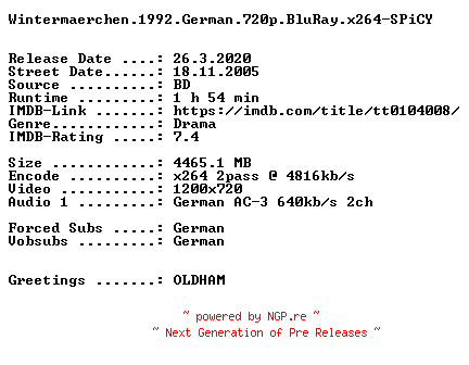 NFO for the release Wintermaerchen.1992.German.720p.BluRay.x264-SPiCY by SPiCY