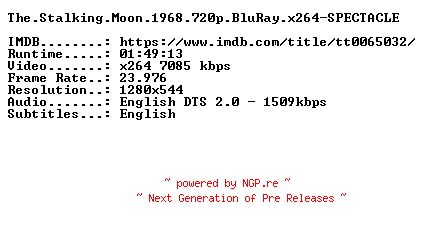 NFO for the release The.Stalking.Moon.1968.720p.BluRay.x264-SPECTACLE by SPECTACLE