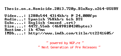 NFO for the release Thesis.on.a.Homicide.2013.720p.BluRay.x264-USURY by USURY