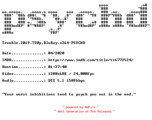 NFO for the release Trouble.2019.720p.BluRay.x264-PSYCHD by PSYCHD