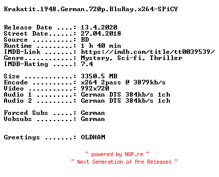 NFO for the release Krakatit.1948.German.720p.BluRay.x264-SPiCY by SPiCY