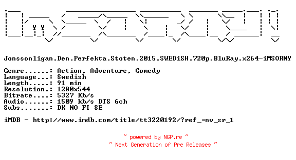 NFO for the release Beck.Gunvald.2015.SWEDiSH.720p.BluRay.x264-iMSORNY by iMSORNY