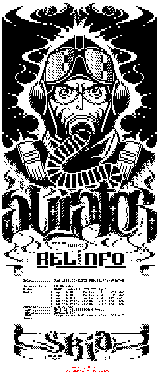 NFO for the release Rad.1986.COMPLETE.UHD.BLURAY-AViATOR by AViATOR
