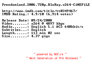NFO for the release Freedomland.2006.720p.BluRay.x264-CiNEFiLE by CiNEFiLE