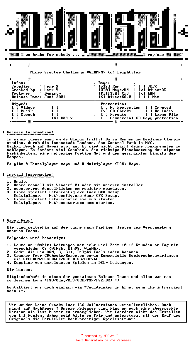 NFO for the release Micro.Scooter.Challenge.GERMAN-DYNASTY by DYNASTY