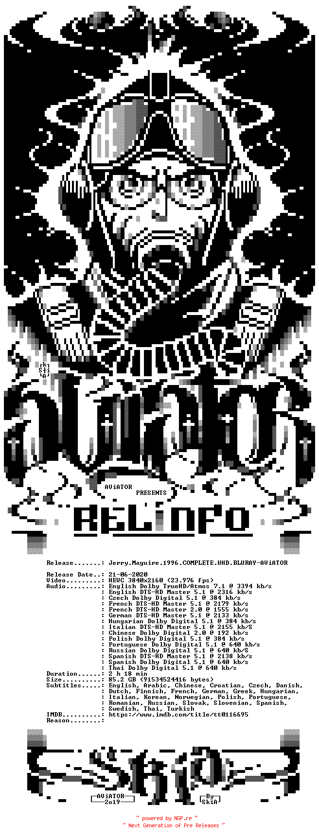 NFO for the release Jerry.Maguire.1996.COMPLETE.UHD.BLURAY-AViATOR by AViATOR