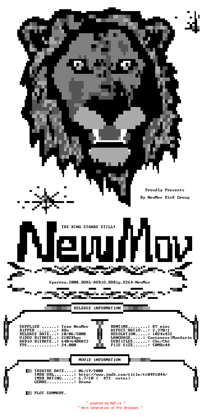 NFO for the release Sparrow.2008.DUAL-AUDiO.BDRip.X264-NewMov by NewMov