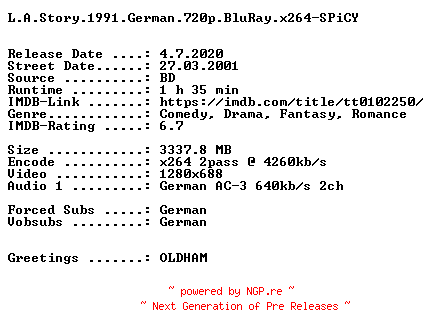 NFO for the release L.A.Story.1991.German.720p.BluRay.x264-SPiCY by SPiCY