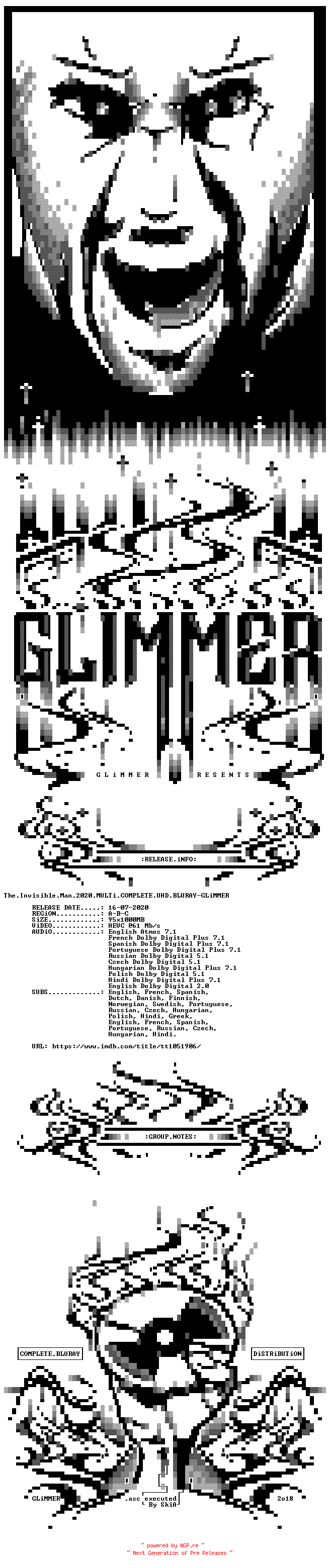 NFO for the release The.Invisible.Man.2020.MULTi.COMPLETE.UHD.BLURAY-GLiMMER by GLiMMER