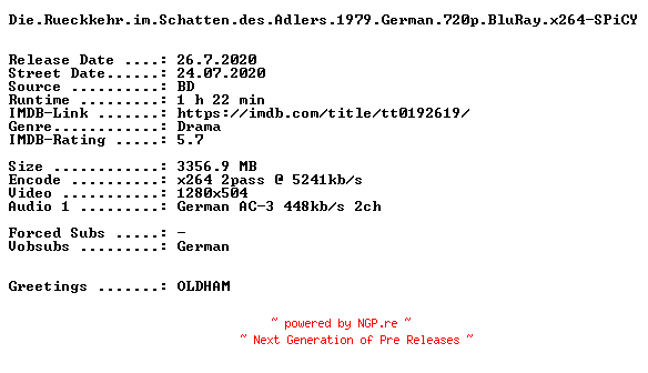 NFO for the release Die.Rueckkehr.im.Schatten.des.Adlers.1979.German.720p.BluRay.x264-SPiCY by SPiCY