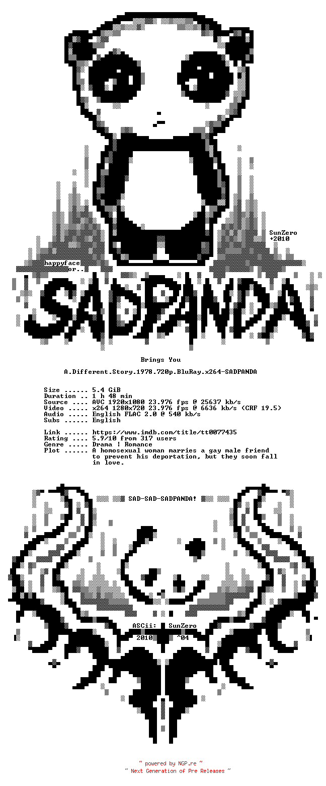 NFO for the release A.Different.Story.1978.720p.BluRay.x264-SADPANDA by SADPANDA