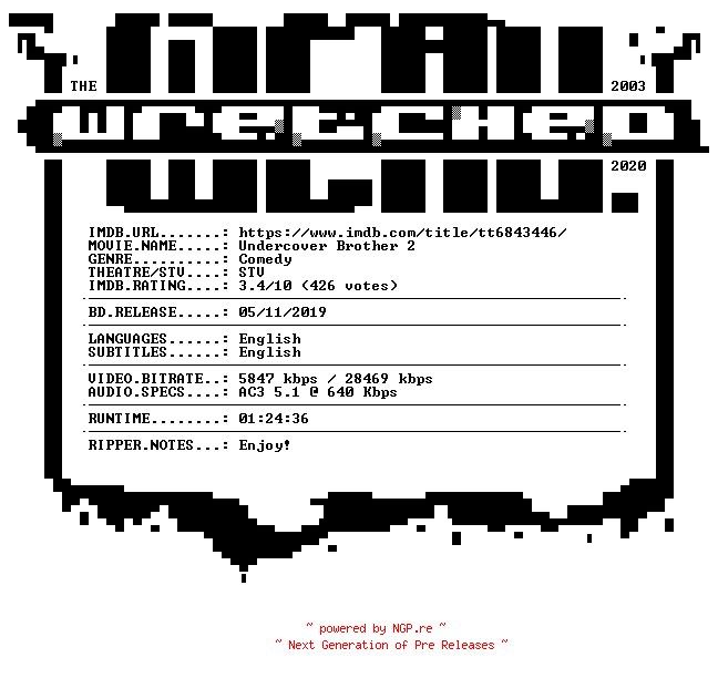 NFO for the release Undercover.Brother.2.2019.720p.BluRay.x264-TheWretched by TheWretched