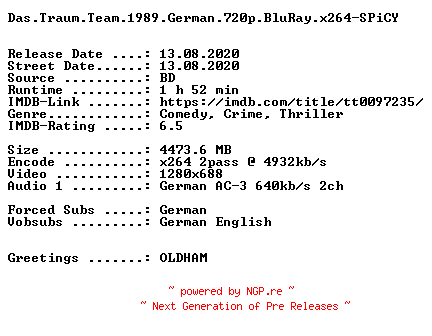 NFO for the release Das.Traum.Team.1989.German.720p.BluRay.x264-SPiCY by SPiCY