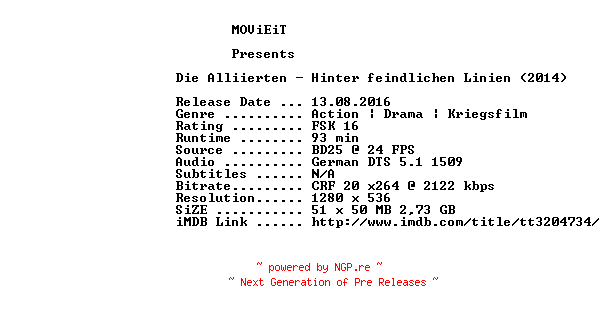 NFO for the release Die.Alliierten.Hinter.feindlichen.Linien.2014.GERMAN.720p.BluRay.x264-MOViEiT by MOViEiT