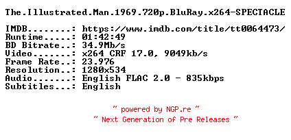 NFO for the release The.Illustrated.Man.1969.720p.BluRay.x264-SPECTACLE by SPECTACLE