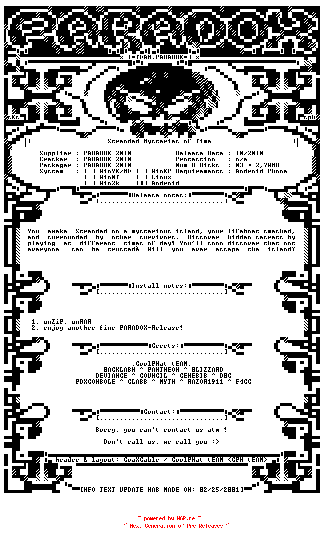 NFO for the release Stranded_Mysteries_of_Time_ANDROiD_v1.0-PDXPDA by PDXPDA