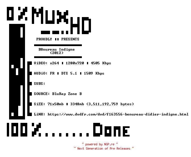 NFO for the release Benureau.Indigne.2012.FRENCH.720p.BluRay.x264-MUxHD by MUxHD