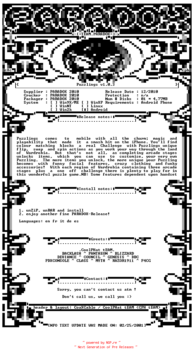 NFO for the release Puzzlings_v1.0.3_ANDROiD_MERRY_XMAS-PDXPDA by PDXPDA