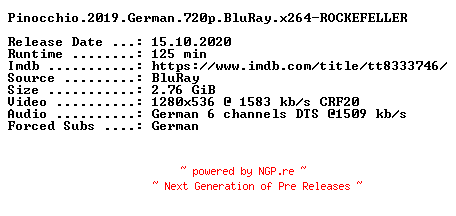 NFO for the release Pinocchio.2019.German.720p.BluRay.x264-ROCKEFELLER by ROCKEFELLER