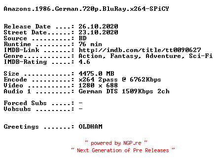 NFO for the release Amazons.1986.German.720p.BluRay.x264-SPiCY by SPiCY