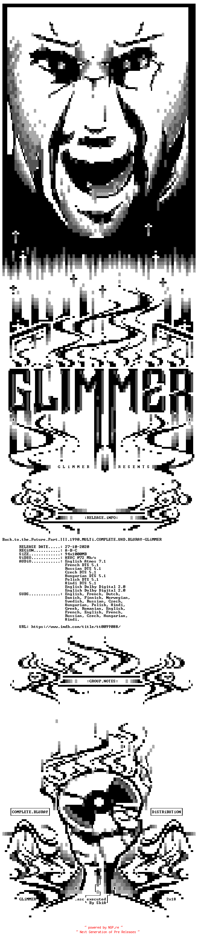 NFO for the release Back.to.the.Future.Part.III.1990.MULTi.COMPLETE.UHD.BLURAY-GLiMMER by GLiMMER