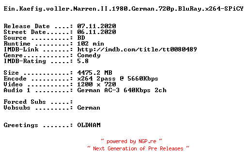 NFO for the release Ein.Kaefig.voller.Narren.II.1980.German.720p.BluRay.x264-SPiCY by SPiCY