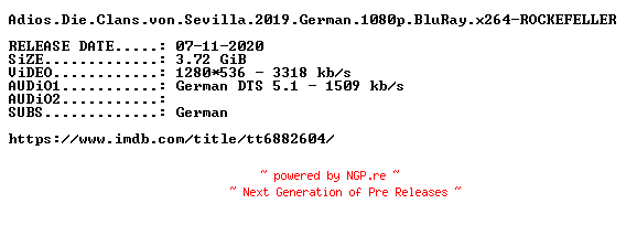NFO for the release Archive.2020.German.720p.BluRay.x264-ROCKEFELLER by ROCKEFELLER