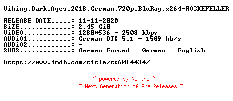 NFO for the release Viking.Dark.Ages.2018.German.720p.BluRay.x264-ROCKEFELLER by ROCKEFELLER