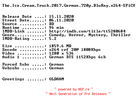 NFO for the release The.Ice.Cream.Truck.2017.German.720p.BluRay.x264-SPiCY by SPiCY