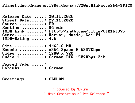 NFO for the release Planet.des.Grauens.1986.German.720p.BluRay.x264-SPiCY by SPiCY