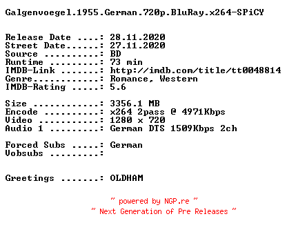 NFO for the release Galgenvoegel.1955.German.720p.BluRay.x264-SPiCY by SPiCY