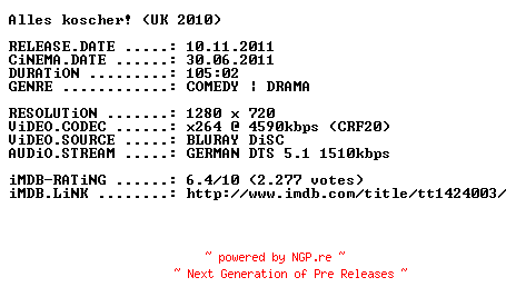 NFO for the release Alles.koscher.2010.German.720p.BluRay.x264-PRiViLEGED by PRiViLEGED